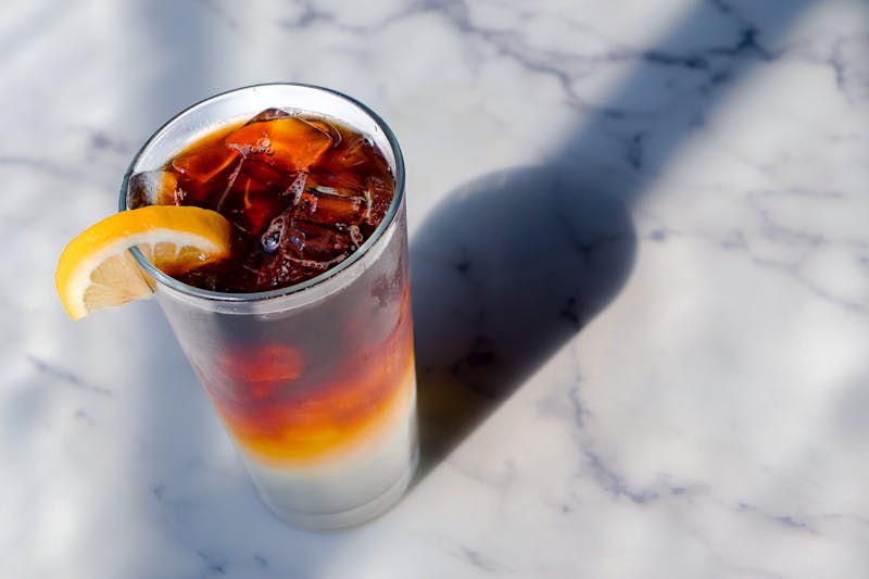 Iced tea with lemon in a glass